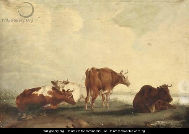 Cattle on the bank of a river - (after) Thomas Sidney Cooper