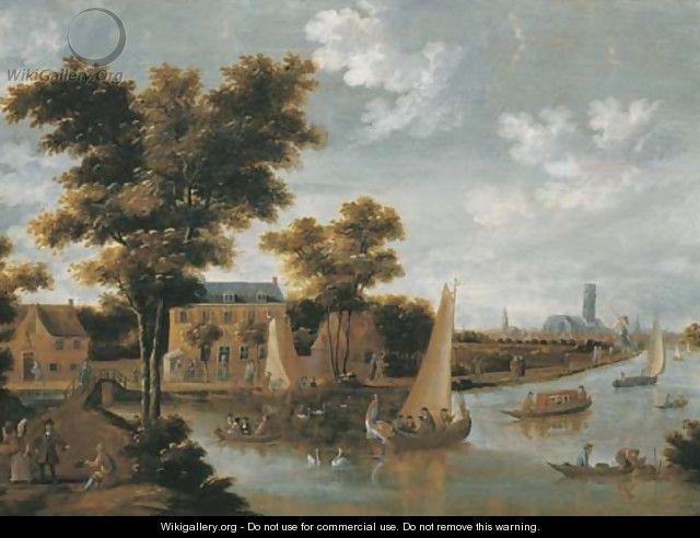 A view of the Zwaenseiland and the river Zwaenhals, Rotterdam, the St. Laurenskerk beyond - (after) Thomas Heeremans