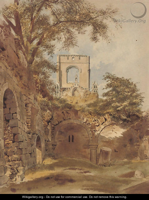 A ruined abbey - (after) Thomas Hartley Cromek