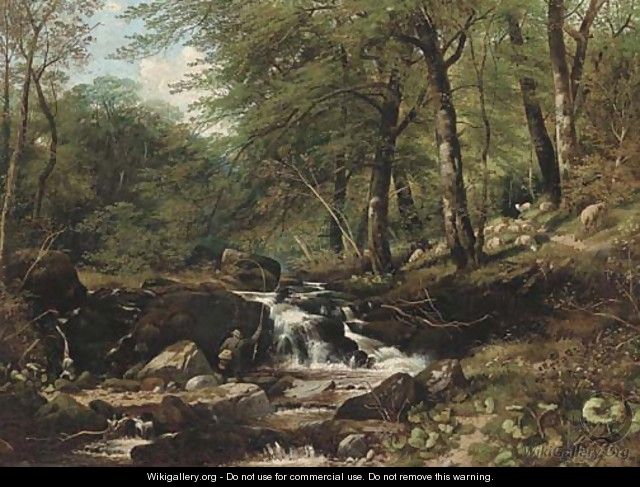 An angler in a wooded landscape - (after) Thomas Creswick