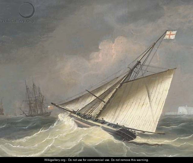 An armed cutter heading out to the squadron offshore - (after) Thomas Sen Buttersworth