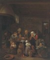 A kitchen interior with a peasant family praying before a meal - (after) Richard Brakenburgh
