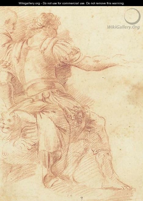 Two seated men gesturing to the left (recto); A study of a horse (verso) - (after) Polidoro Da Caravaggio (Caldara)