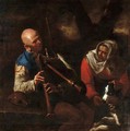 A peasant playing a bagpipe and an old woman listening with a dog - (after) Pietro Paolini