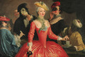 Elegant company in masque costume taking coffee and playing cards - (after) Longhi, Pietro