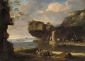 A Mediterranean costal inlet with figures on the shore - (circle of) Rosa, Salvator