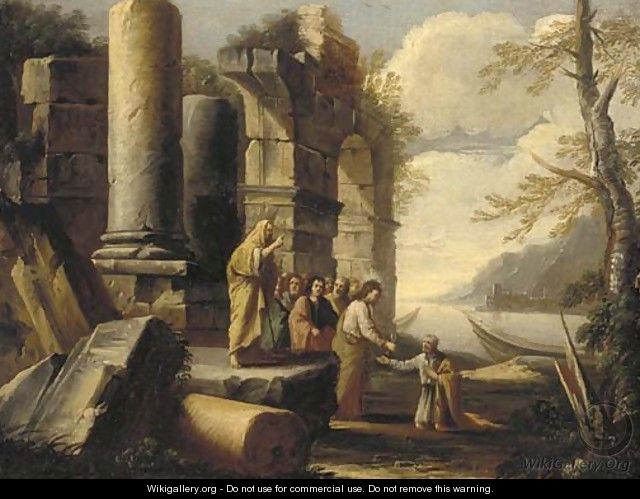 A capriccio of classical ruins with Christ