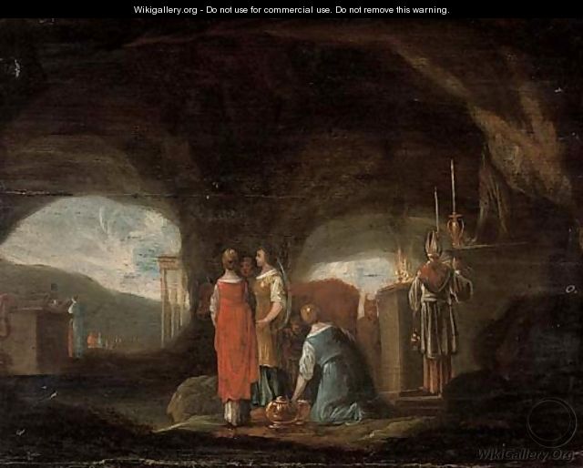 A grotto with a pagan sacrifice - (after) Rombout Van Troyen