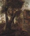 A wooded landscape with a peasant outside a barn - (after) Roelof Van Vries
