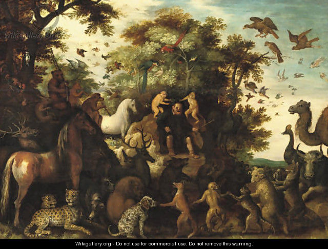 Aesopus and the animals in a landscape - (after) Roelandt Jacobsz Savery