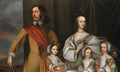 Group portrait of Alexander Popham of Littlecote, Wiltshire, with his wife, Letitia Carre, and three daughters, Essex, Letitia and Anne, by a window w - (after) Robert Walker