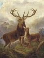 A stag with hinds in a Highland landscape - (after) Robert Cleminson