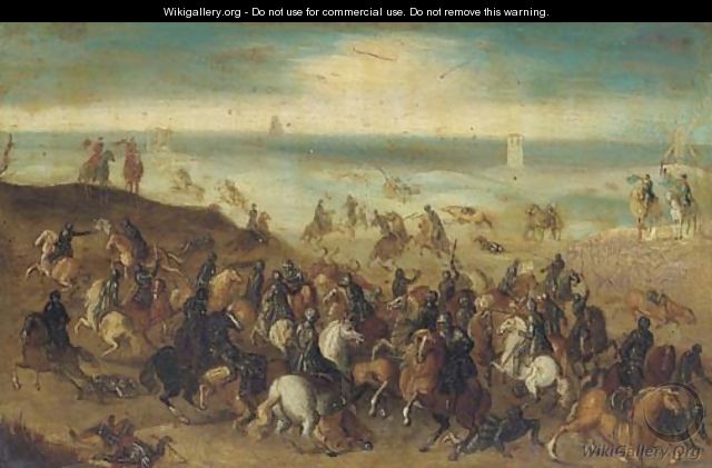 The Battle between Officers Breaute and Gerard Abrahamsz., called Lekkerbeetje, at Vught, 5 February 1600 - (after) Sebastian Vrancx