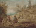 Cavalrymen making for a hilltop village with a mill - (after) Sebastian Vrancx