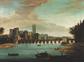 A view of Limerick with Old Thomond bridge, King John's castle and St. Mary's cathedral, with figures and boats in the foreground - (after) Samuel Frederick Brocas