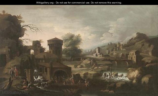 An extensive Italianate landscape with Tobias and the Angel - (after) Sinibaldo Scorza