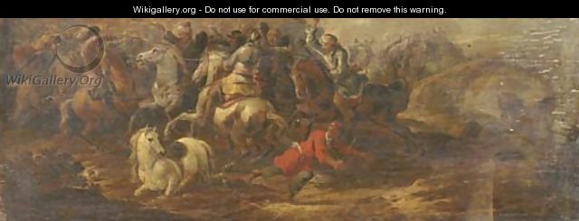 A cavalry skirmish between Turks and Christians - (after) Simon Johannes Van Douw