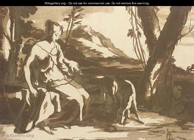Diana attended by hounds seated in a landscape - (after) Pier Francesco Mola