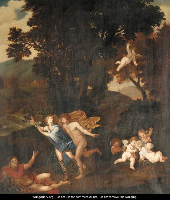 A wooded landscape with Apollo and Daphne - (after) Pier Francesco Mola