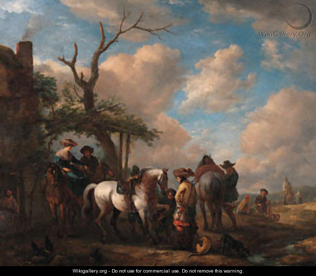 Travellers halting by a forge - (after) Philips Wouwerman