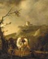 A landscape at dusk with a cavalier beside his mount - (after) Philips Wouwerman