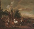 A hawking party at rest by an inn - (after) Philips Wouwerman