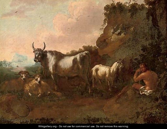 A mountainous landscape with a shepherd and his flock - (after) Philipp Peter Roos