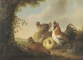 A cockerel and chickens in a wooded landscape - (after) Philip Reinagle