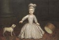 Portrait Of A Young Child, Full-Length, In A White Dress With A Dog And Drum Beside A Column, In An Interior - (after) Mercier, Philippe