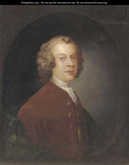 Portrait of a gentleman, half-length, in a brown coat and white cravat, in a feigned oval - (after) Mercier, Philippe