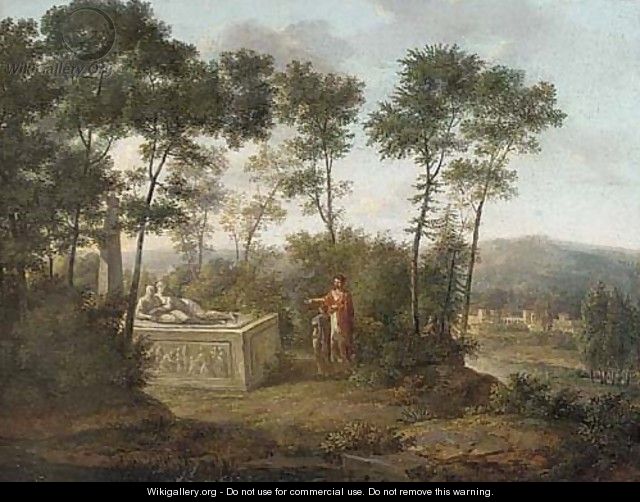 A classical landscape with figures by a tomb - (after) Pierre-Henri De Valenciennes