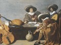 Officers smoking and music-making in an interior - (after) Pieter Codde