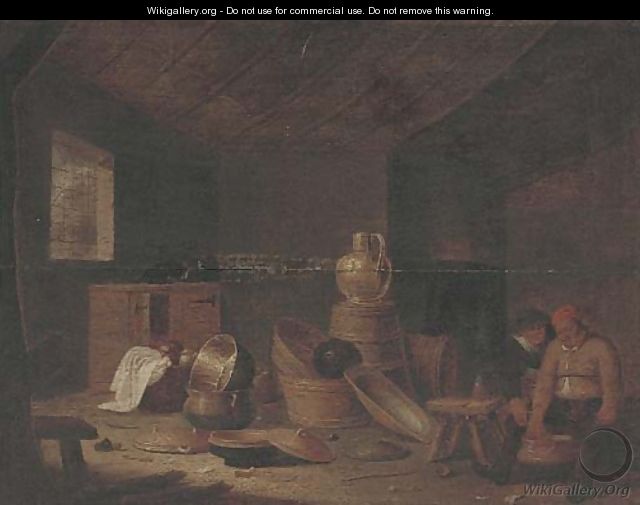 Boors in a kitchen - (after) Pieter De Bloot