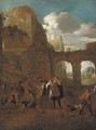 Peasants and a dog amongst classical ruins - (after) Pieter Van Laer (BAMBOCCIO)