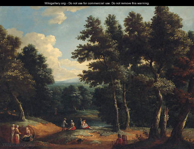 A wooded landscape with peasants by a sandy track - (after) Peter Tillemans