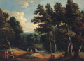 A wooded landscape with peasants by a sandy track - (after) Peter Tillemans