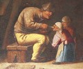 A Peasant feeding two children in an interior - (after) Pieter Jansz. Quast