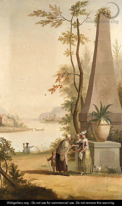 A Fortune Teller and other Figures in extensive river Landscapes - (after) Pieter Norbertus Van Reysschoot