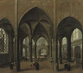 The interior of a church with elegant figures - (after) Pieter The Younger Neefs