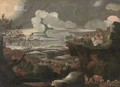 An extensive mountainous landscape, with a shepherd and his flock, a town beyond - (after) Pieter The Younger Mulier (Tampesta, Pietro)