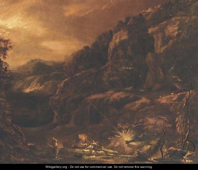 A rocky landscape in a storm - (after) Pieter The Younger Mulier (Tampesta, Pietro)