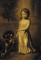 Portrait of a girl, small full-length, in a white dress, holding a spear, a dog by her side - (after) Dance Holland, Nathaniel