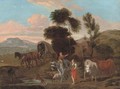 An Italianate landscape with travellers by a stream - (after) Michiel Carree