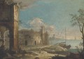 A capriccio coastal landscape with ruins and figures - (after) Michele Marieschi