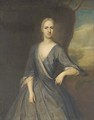 Portrait of Mary Frederick, Mrs Powell, three-quarter-length, in a blue dress, her left arm on a plinth, with a landscape beyond - (after) Dahl, Michael