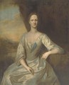 Portrait of Leonora Frederick, Mrs Romney Diggle, three-quarter-length, seated, in a white dress, her left arm resting on a plinth - (after) Dahl, Michael
