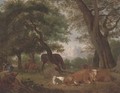 A wooded clearing with a shepherd and cattle resting - (after) Michael Carree