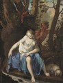 Diana bathing with a satyr looking on - (after) Nicolas Van Schoor