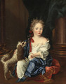 Portrait of a girl with a poodle, full-length, seated, in a white chemise and blue shawl - (after) Largilliere, Nicholas de