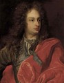 Portrait of a gentleman, half-length, in a grey coat with a red cloak - (after) Nicolas De Largilliere